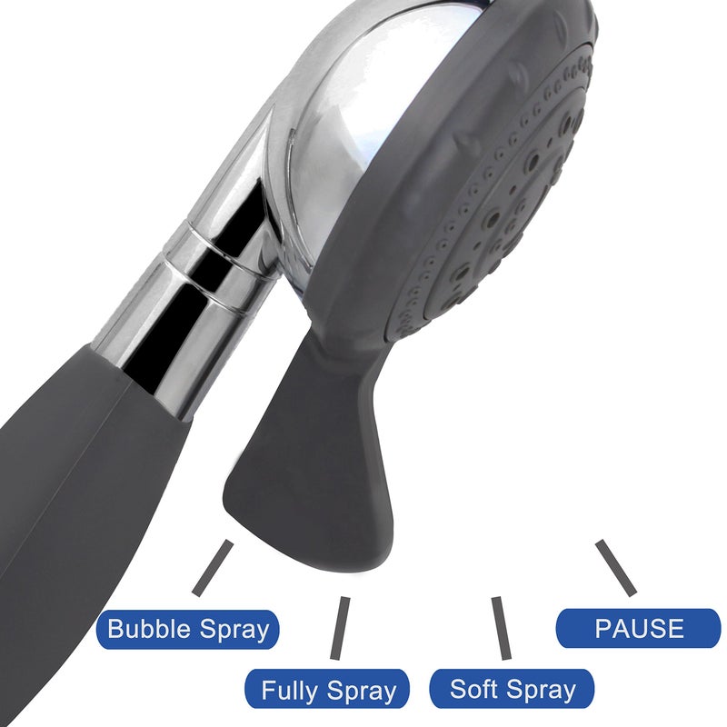 YOO.MEE ADA Handheld Shower Head- For Elderly, Parkinson, Arthritis or People Disabled in Action-w/Extra-Large Silicone Switching Device-w/Comfortable Grip Handle-w/Pause Setting-w/Soft Water, Chrome - Image 4